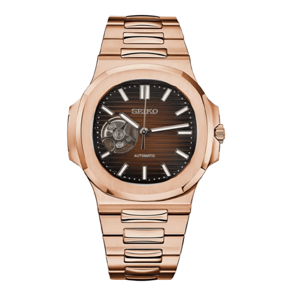SEIKO MOD Nautilus Rose Gold brown open heart